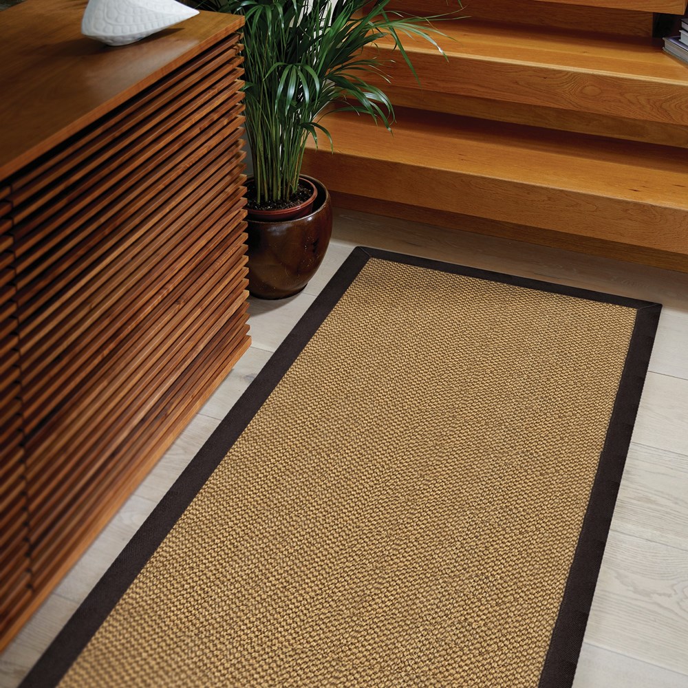 Origins Sisal Woven Border Textured Runner Rug in Warm Natural